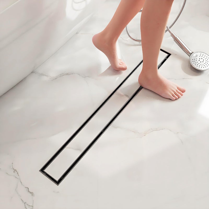 Neodrain 28-Inch Linear Shower Drain- with 2-in-1 Flat & Tile Insert Cover, Brushed 304 Stainless Steel Rectangle Shower Floor Drain,Floor Shower Drain with Adjustable Leveling Feet, Hair Strainer - Image 2